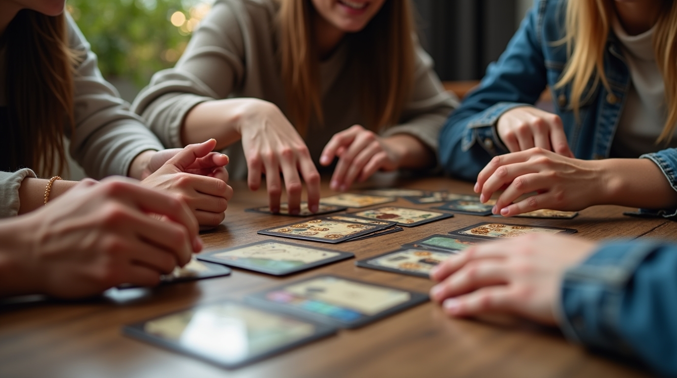 Mains de joueurs autour d'un jeu Cemantix, anticipation et stratégie en jeu